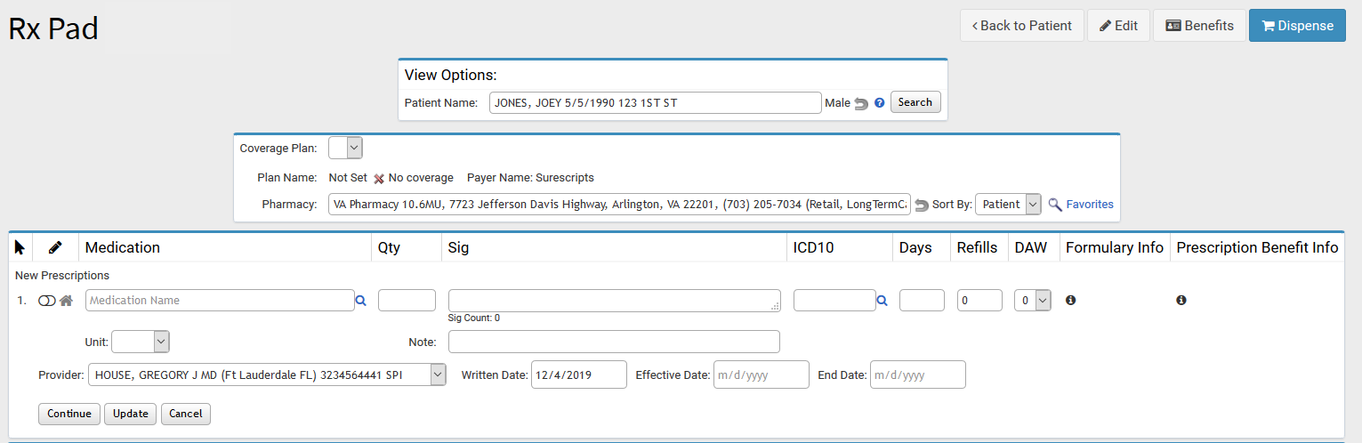 The Rx Pad is used to write new E-Prescriptions as well as In-House ...